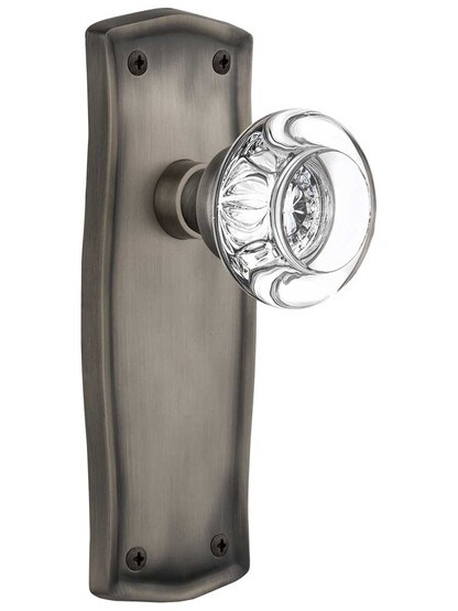 Prairie Door Set with Round Crystal Glass Knobs - No Keyhole in Antique Pewter .